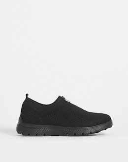 Cushion Walk Black Zip Trainer -Extra Wide Fit (EEE)