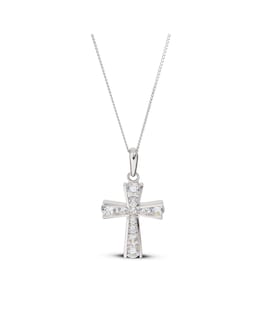 9ct White Gold CZ Cross Pendant