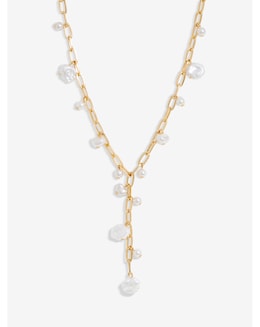 Mood Gold Flat Coin Pearl Chain Y-Drop Necklace