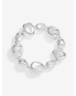 Mood Silver Polished Organic Pebble Stretch Bracelet