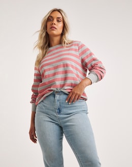 Pink &amp; Grey Marl Stripe Sweatshirt