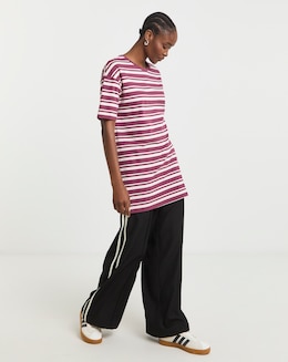 Pink &amp; Burgundy Stripe Longline Oversized Tee