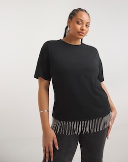 Black Diamante Fringe Tee