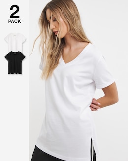 Black and White 2 Pack V Neck Longline T-Shirts