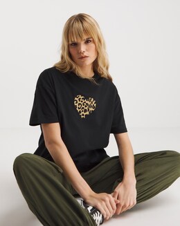 Embroidered Leopard Heart Oversized Tee