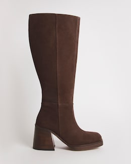 Ginger Suede Platform Knee High Boots Ex Wide Fit Super Curvy Calf
