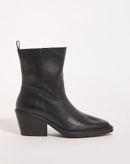 Rayla Leather Stretch Western Cowboy Ankle Boots Wide E Fit