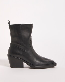 Rayla Leather Stretch Western Cowboy Ankle Boots Ex Wide Fit