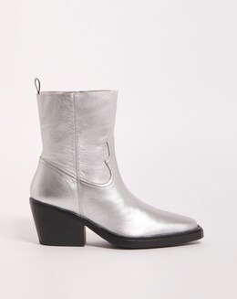 Rayla Leather Stretch Western Cowboy Ankle Boots Wide Fit