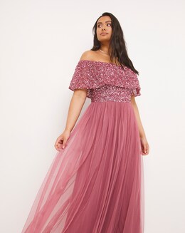 Maya Bardot Sequin Embellishment Tulle Maxi Dress