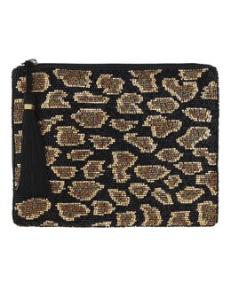 Beaded Leopard Soft Clutch