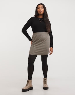 Gingham Ponte Curved Hem Mini Skirt