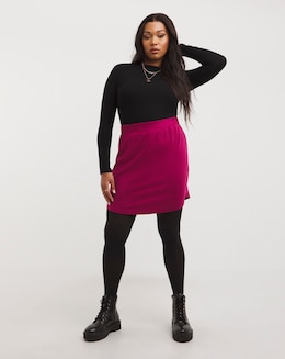 Deep Red Ponte Curved Hem Mini Skirt