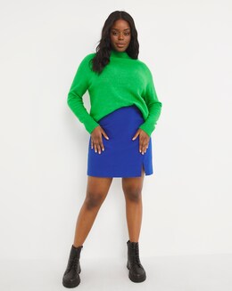 Cobalt Blue Super Stretch Split Mini Skirt