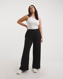 Black Jersey Elasticated Waist Wide Leg Trouser