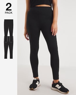 2 Pack Black Cotton Rich High Waisted Leggings