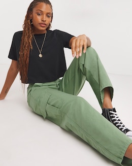 Khaki Cargo Utility Wide Leg Trousers