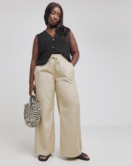 Stone Easy Care Linen Mix Wide Leg Trouser