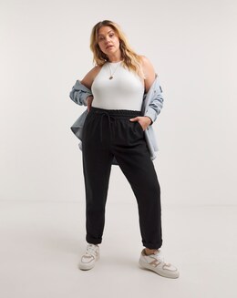 Black Easy Care Linen Mix Tapered Trouser