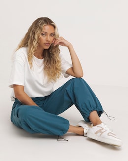 Petrol Blue Parachute Cargo Trousers