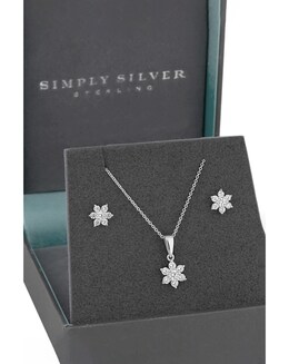 Simply Silver Sterling Silver 925 White Cubic Zirconia Flower Matching Set