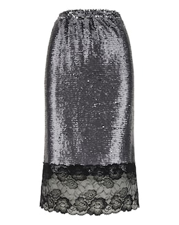 Lace Hem Sequin Pencil Skirt