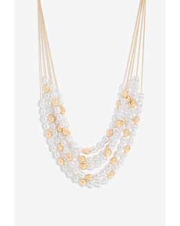 Mood Gold Pearl &amp; Polished Multirow Necklace