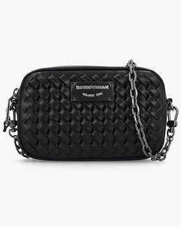Emporio Armani Interwoven Black Leather Camera Bag