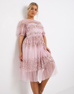 Maya Curve Stripe Sequin Embellished Tulle Midi Dress