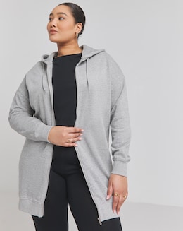 Basic Grey Marl Zip Through Tunic Hoodie