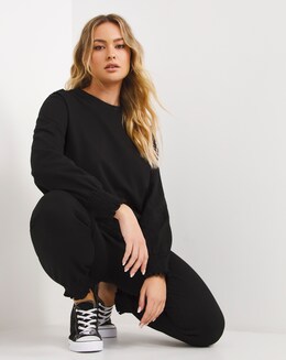 Black Frill Hem Sweatshirt