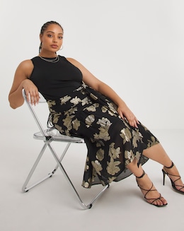 Jo by Joanna Hope Foil Lurex Midi Skirt