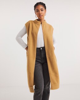 Camel Longline Teddy Gilet