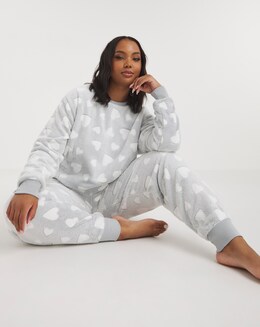 Boux Avenue Grey Heart Plush Long Pyjama Set
