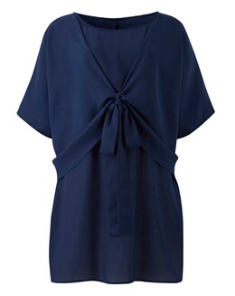 Navy Tie Detail Wrap Blouse