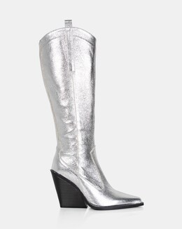 PUBLIC DESIRE NAVADA SILVER WESTERN BOOTS WIDE E FIT