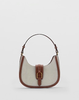 Mango Canvas &amp; PU Shoulder Bag