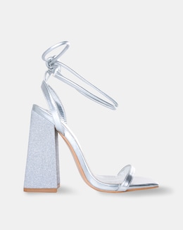 PUBLIC DESIRE DANCEFLOOR GLITTER HEEL SANDALS WIDE E FIT