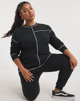 Black Contrast Seam Sweatshirt