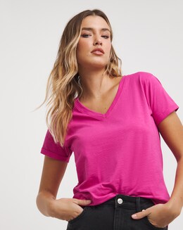 Pink Slub V Neck Tee