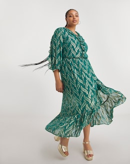 Joanna Hope Foil Print Ruffle Dress