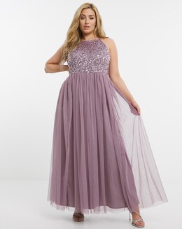 Maya Curve Sequin Embellished Sleeveless Tulle Maxi Dress