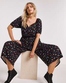 Black Floral Print Supersoft Jersey Jumpsuit
