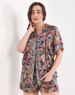 Joe Browns Luxury Woven Navy Print Shorts Set