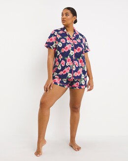 Joe Browns Navy Floral Revere Pyjama Short Set