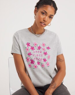 Grey Marl Good Vibes Only Slogan Tee