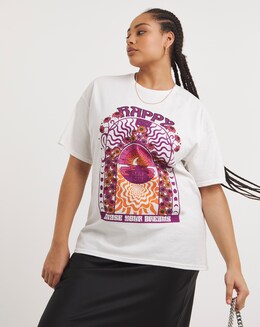 White Happy Days Graphic Oversized Tee