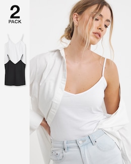 White &amp; Black 2 Pack V Neck Longline Camis