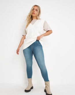 Amber Mid Blue Pull On Skinny Jeggings
