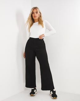 Lottie Black Pull On Wide Leg Jeggings